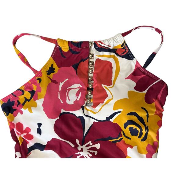 2/$15 Anne Cole Wallflower High-Neck Beaded Tankini Swim Top Red Size XS - Picture 5 of 10